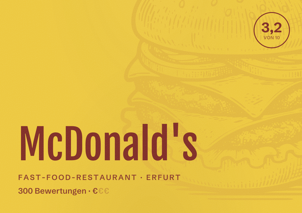 Illustriertes Poster von McDonald's, Fast-Food-Restaurant in Erfurt: Bewertung 3,2 von 10 aus 300 Bewertungen, Preisniveau €