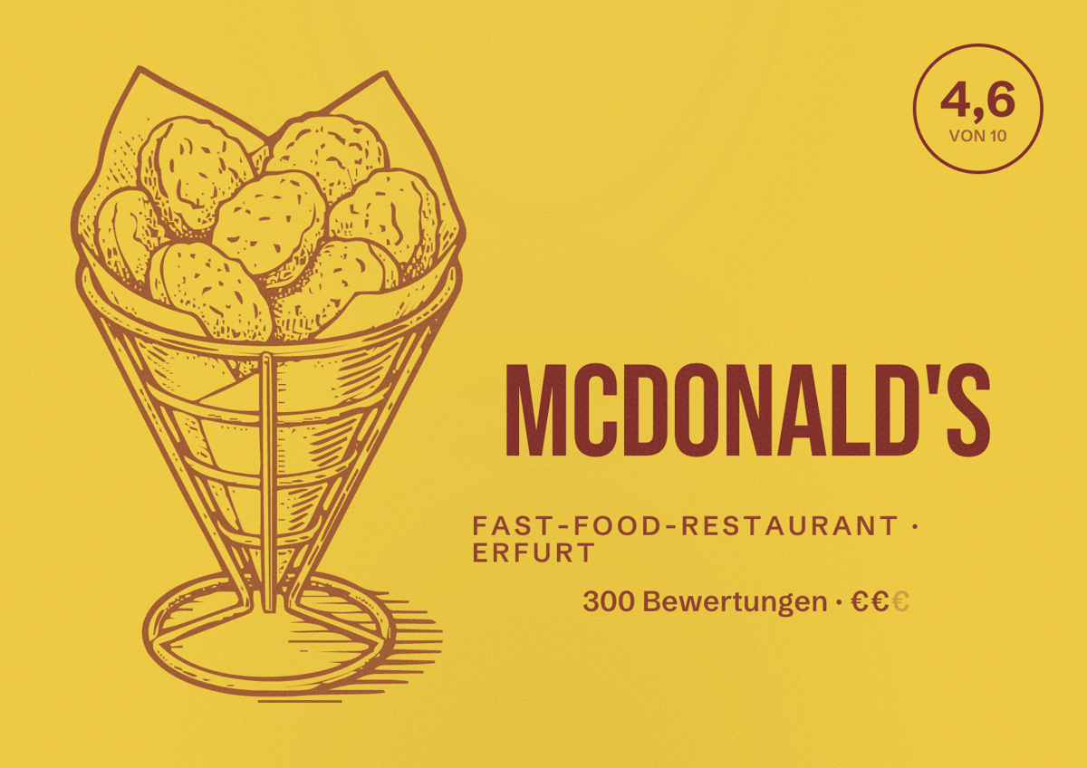 Illustriertes Poster von McDonald's, Fast-Food-Restaurant in Erfurt: Bewertung 4,6 von 10 aus 300 Bewertungen, Preisniveau €€