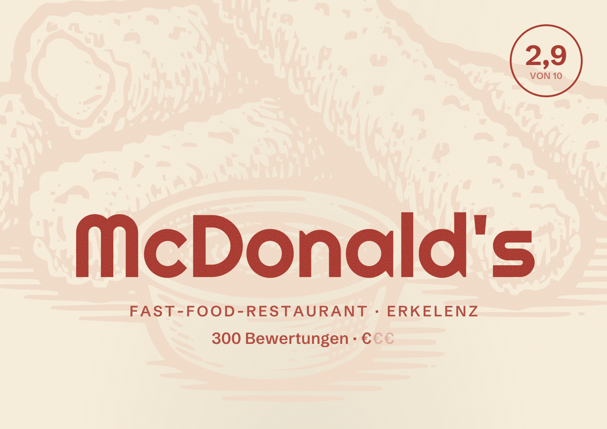 Illustriertes Poster von McDonald's, Fast-Food-Restaurant in Erkelenz: Bewertung 2,9 von 10 aus 300 Bewertungen, Preisniveau €