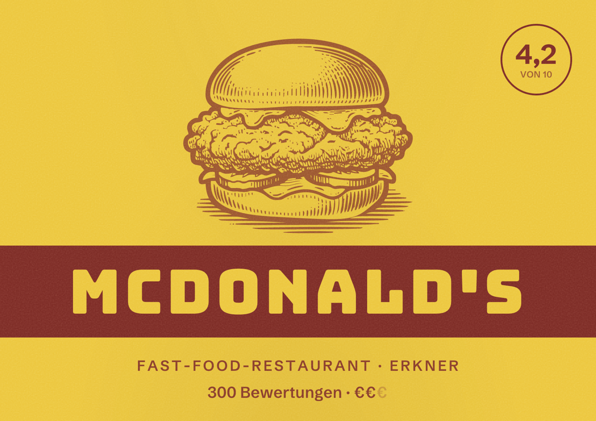 Illustriertes Poster von McDonald's, Fast-Food-Restaurant in Erkner: Bewertung 4,2 von 10 aus 300 Bewertungen, Preisniveau €€