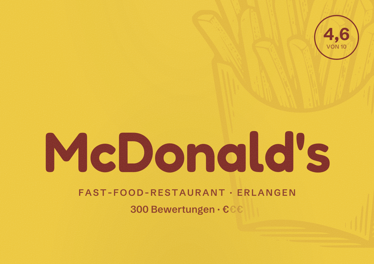 Illustriertes Poster von McDonald's, Fast-Food-Restaurant in Erlangen: Bewertung 4,6 von 10 aus 300 Bewertungen, Preisniveau €