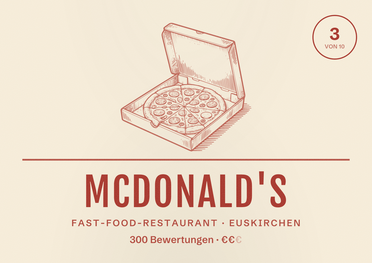 Illustriertes Poster von McDonald's, Fast-Food-Restaurant in Euskirchen: Bewertung 3 von 10 aus 300 Bewertungen, Preisniveau €€