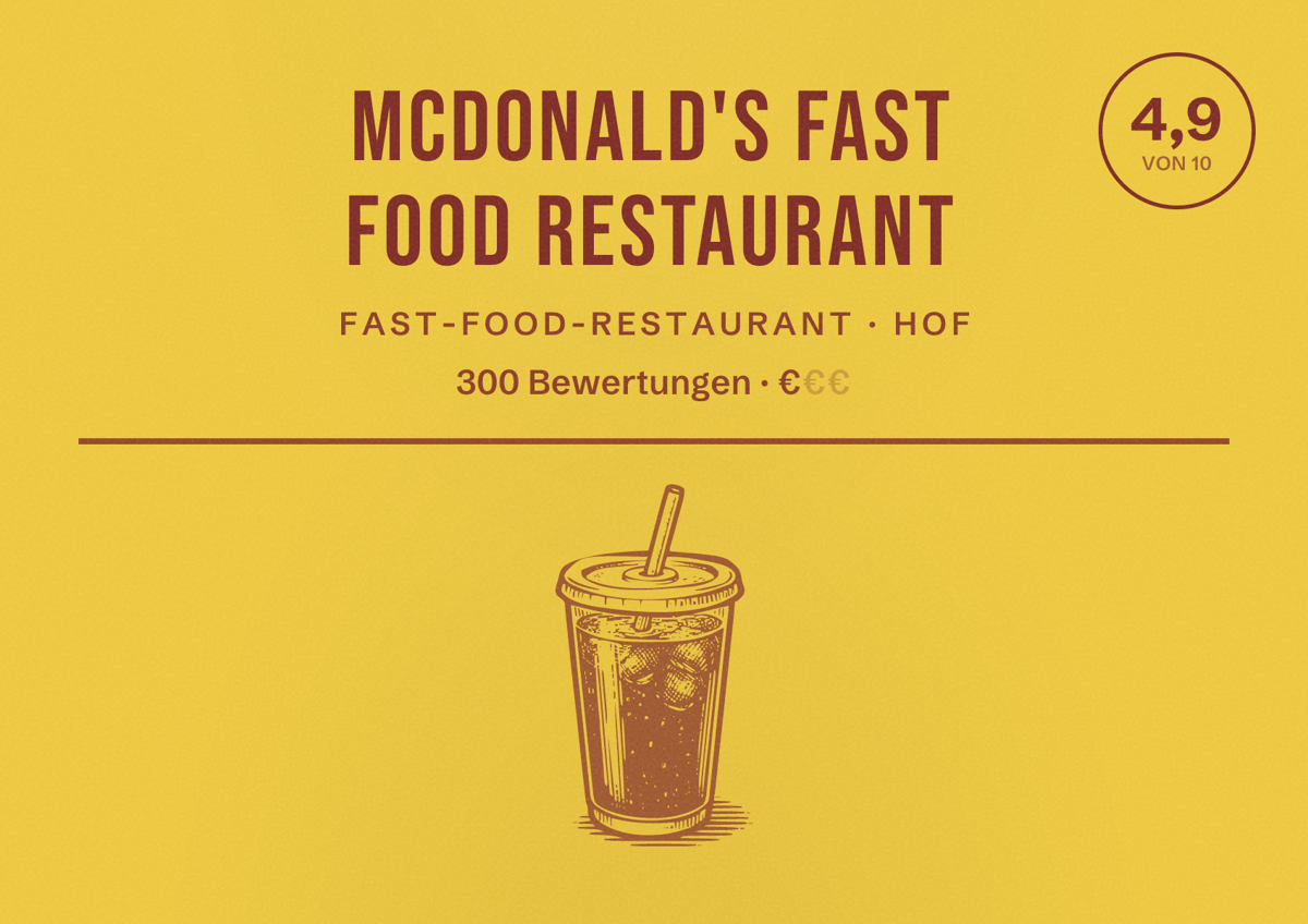 Illustriertes Poster von McDonald's Fast food Restaurant, Fast-Food-Restaurant in Hof: Bewertung 4,9 von 10 aus 300 Bewertungen, Preisniveau €