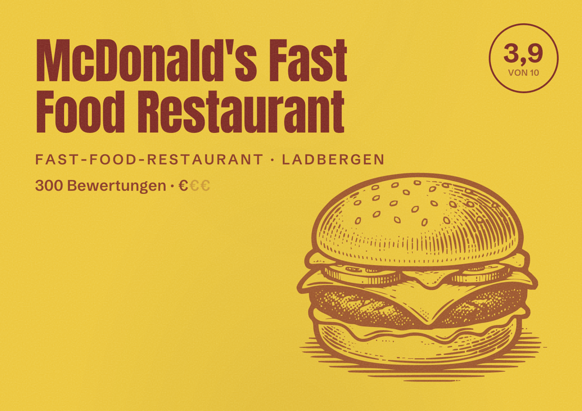 Illustriertes Poster von McDonald's Fast Food Restaurant, Fast-Food-Restaurant in Ladbergen: Bewertung 3,9 von 10 aus 300 Bewertungen, Preisniveau €