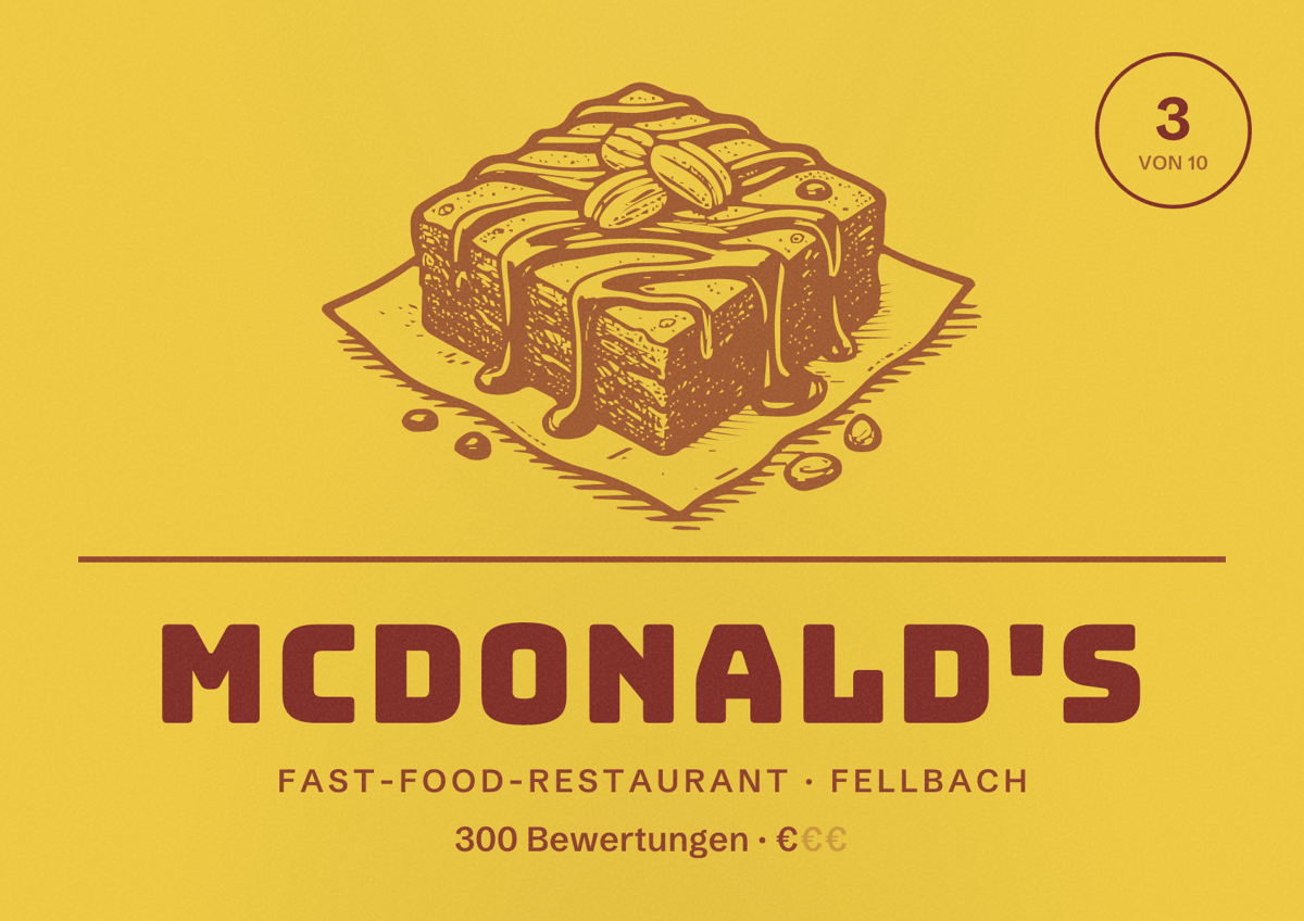 Illustriertes Poster von McDonald's, Fast-Food-Restaurant in Fellbach: Bewertung 3 von 10 aus 300 Bewertungen, Preisniveau €
