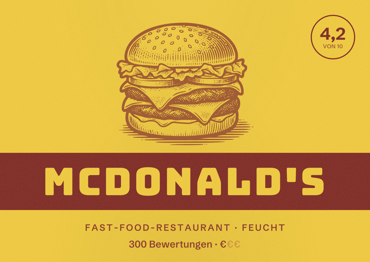 Illustriertes Poster von McDonald's, Fast-Food-Restaurant in Feucht: Bewertung 4,2 von 10 aus 300 Bewertungen, Preisniveau €