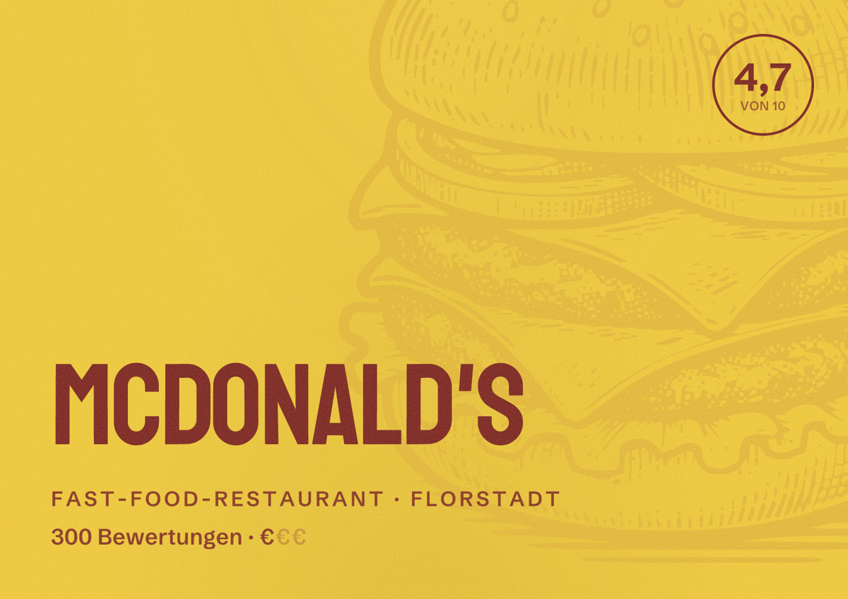 Illustriertes Poster von McDonald's, Fast-Food-Restaurant in Florstadt: Bewertung 4,7 von 10 aus 300 Bewertungen, Preisniveau €