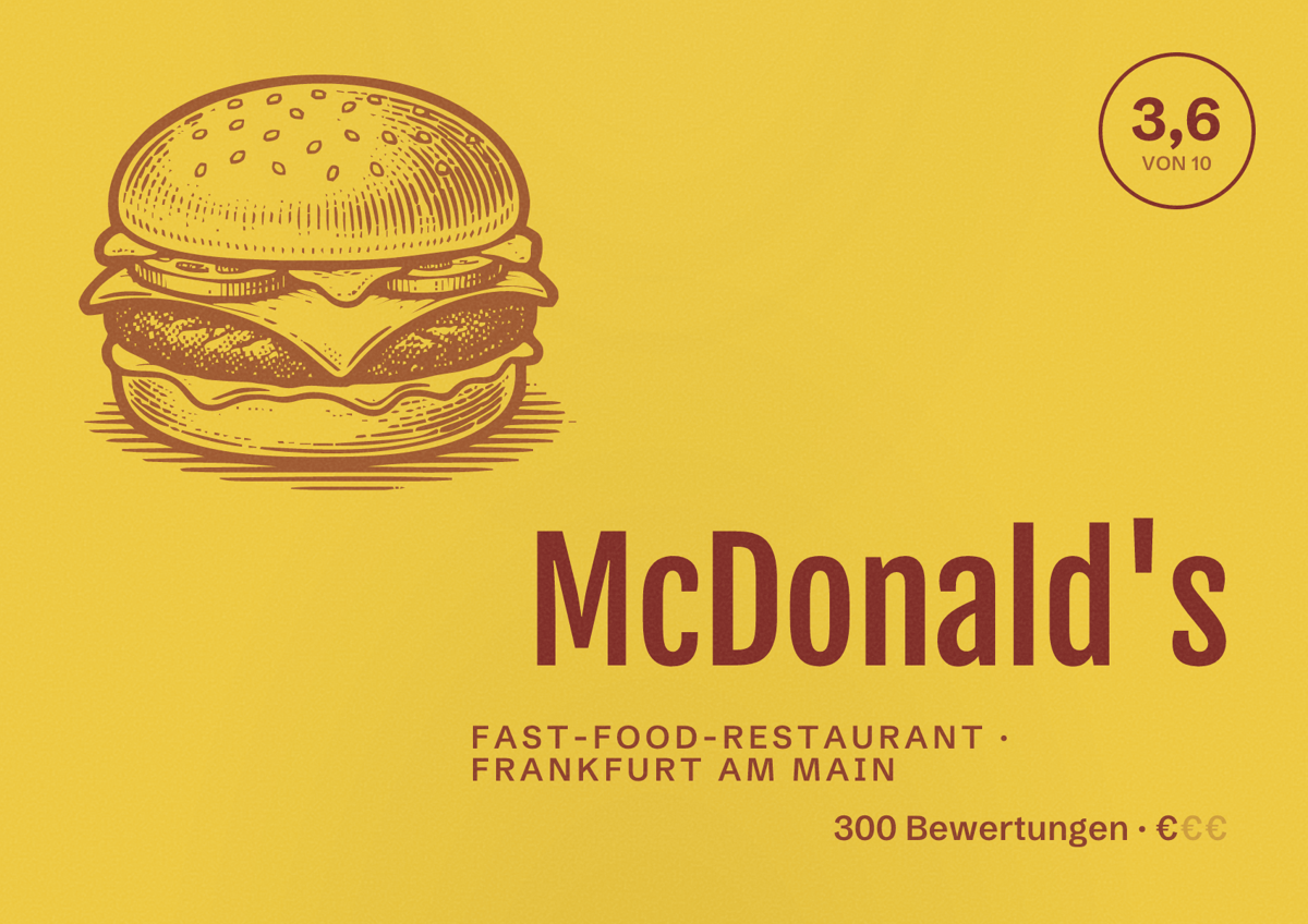 Illustriertes Poster von McDonald's, Fast-Food-Restaurant in Frankfurt am Main: Bewertung 3,6 von 10 aus 300 Bewertungen, Preisniveau €
