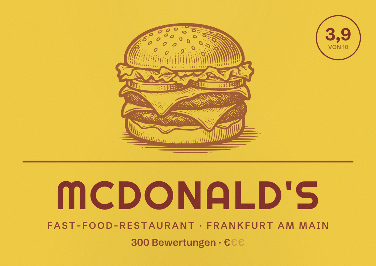Illustriertes Poster von McDonald's, Fast-Food-Restaurant in Frankfurt am Main: Bewertung 3,9 von 10 aus 300 Bewertungen, Preisniveau €