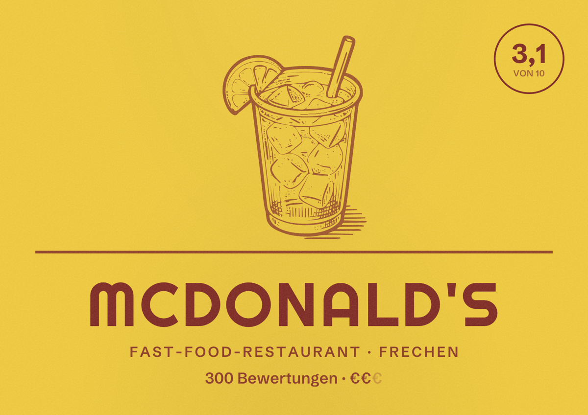 Illustriertes Poster von McDonald's, Fast-Food-Restaurant in Frechen: Bewertung 3,1 von 10 aus 300 Bewertungen, Preisniveau €€