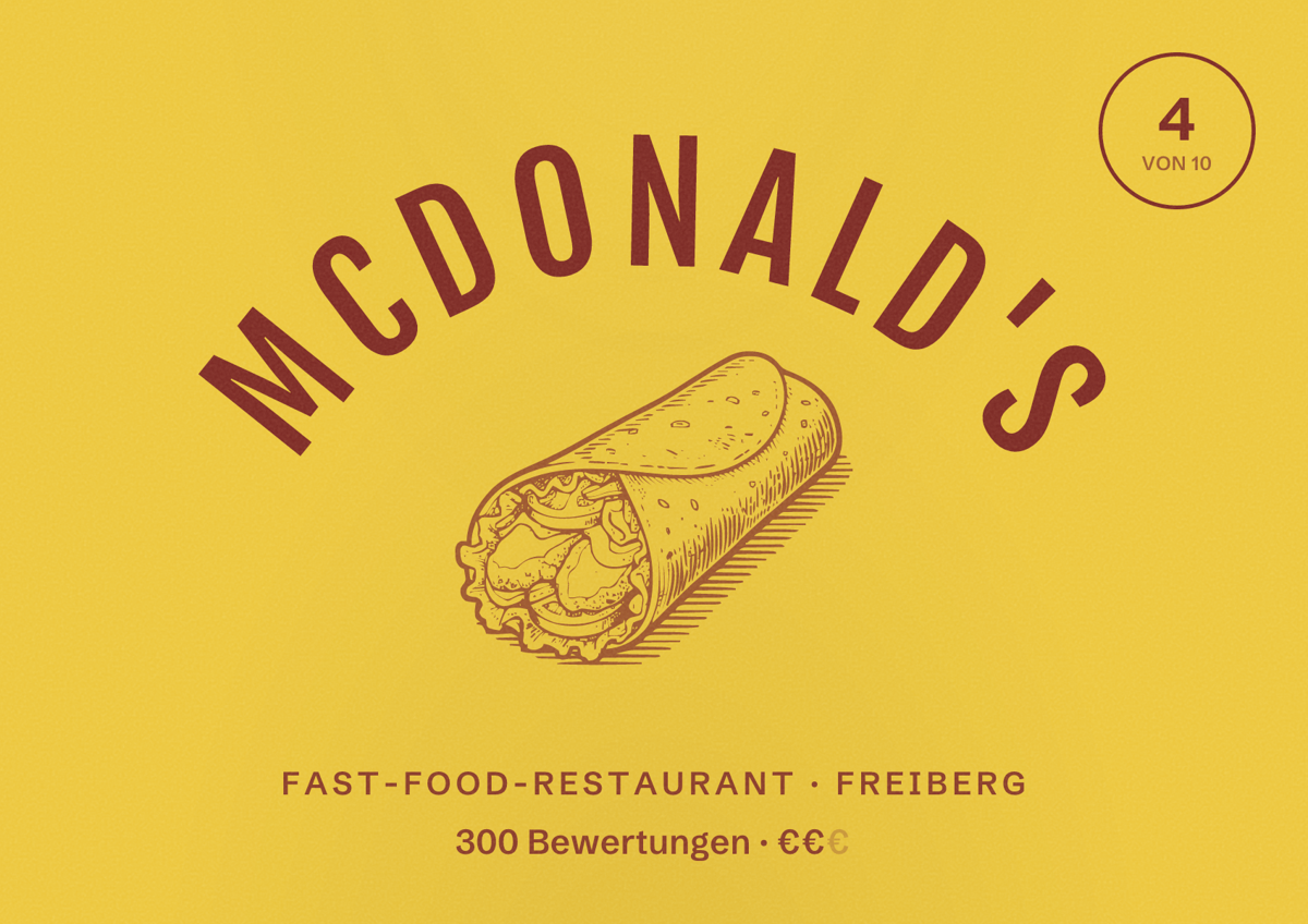 Illustriertes Poster von McDonald's, Fast-Food-Restaurant in Freiberg: Bewertung 4 von 10 aus 300 Bewertungen, Preisniveau €€
