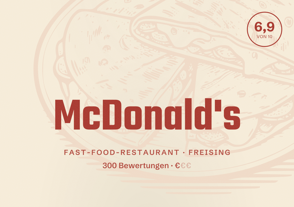 Illustriertes Poster von McDonald's, Fast-Food-Restaurant in Freising: Bewertung 6,9 von 10 aus 300 Bewertungen, Preisniveau €