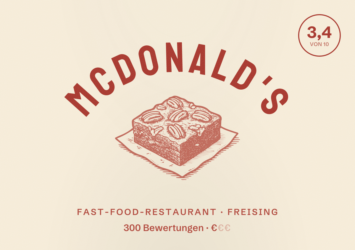 Illustriertes Poster von McDonald's, Fast-Food-Restaurant in Freising: Bewertung 3,4 von 10 aus 300 Bewertungen, Preisniveau €