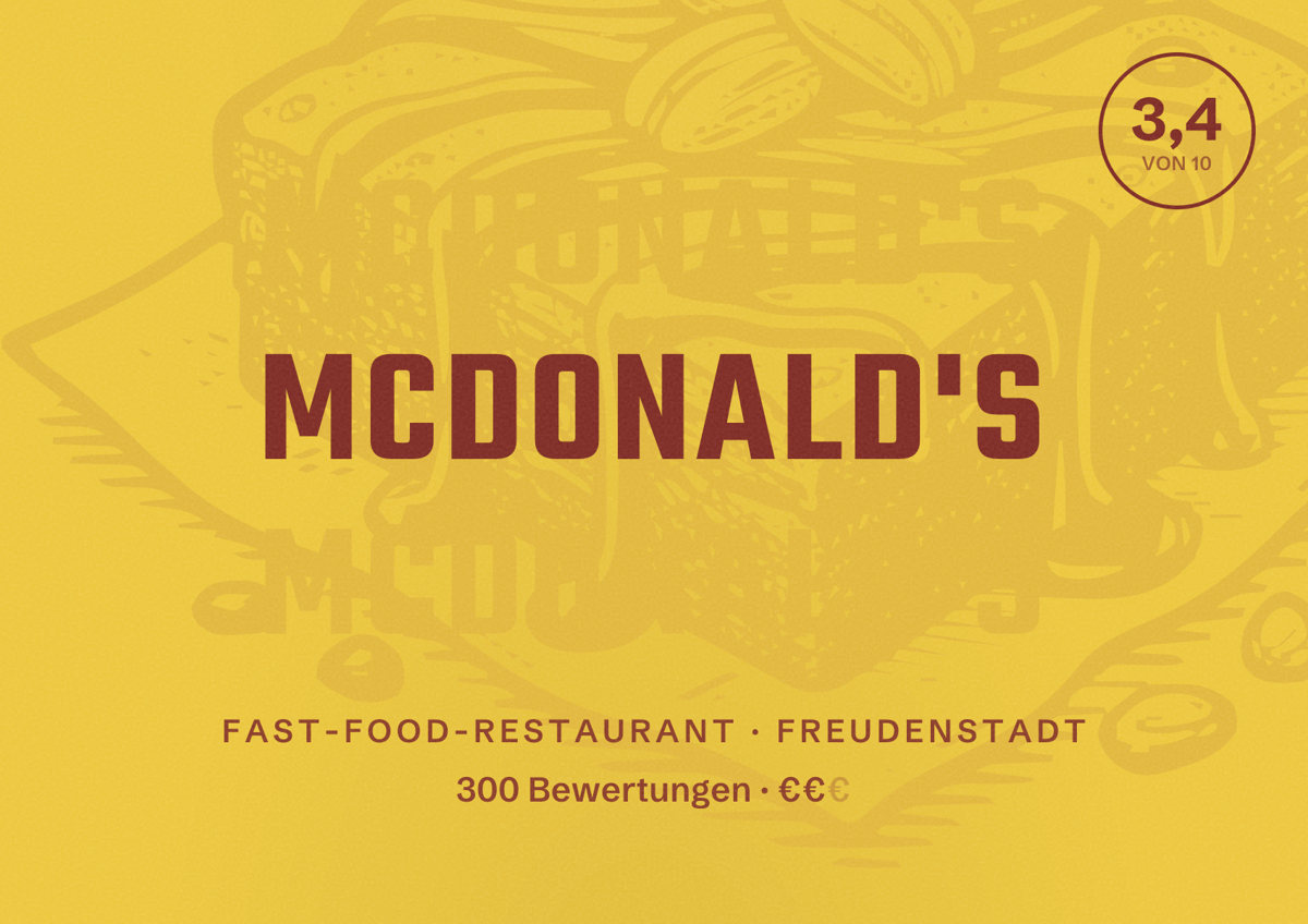 Illustriertes Poster von McDonald's, Fast-Food-Restaurant in Freudenstadt: Bewertung 3,4 von 10 aus 300 Bewertungen, Preisniveau €€