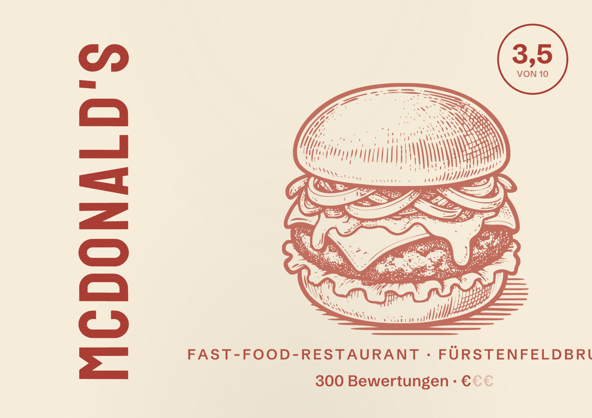 Illustriertes Poster von McDonald's, Fast-Food-Restaurant in Fürstenfeldbruck: Bewertung 3,5 von 10 aus 300 Bewertungen, Preisniveau €