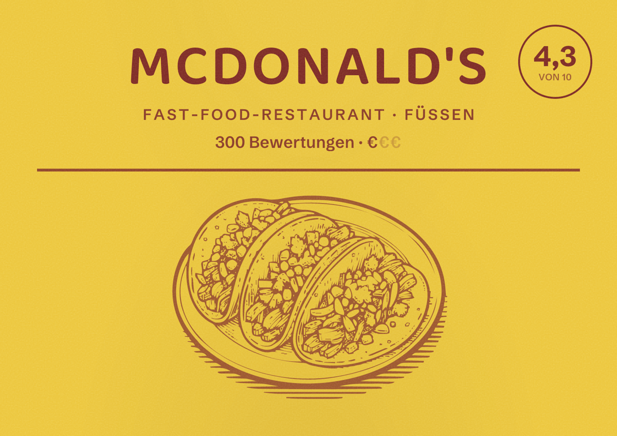 Illustriertes Poster von McDonald's, Fast-Food-Restaurant in Füssen: Bewertung 4,3 von 10 aus 300 Bewertungen, Preisniveau €