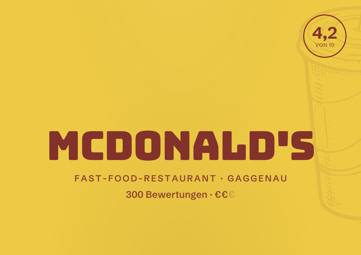 Illustriertes Poster von McDonald's, Fast-Food-Restaurant in Gaggenau: Bewertung 4,2 von 10 aus 300 Bewertungen, Preisniveau €€