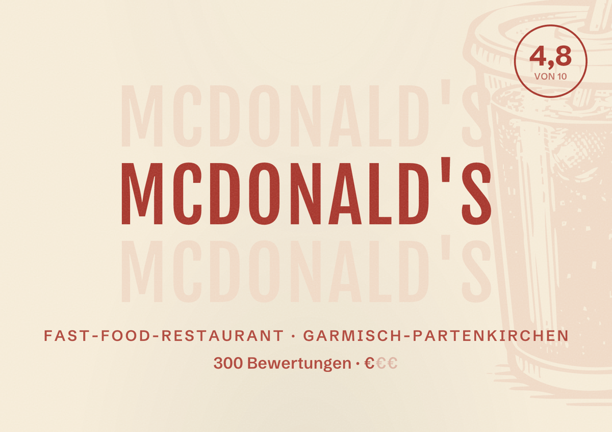 Illustriertes Poster von McDonald's, Fast-Food-Restaurant in Garmisch-Partenkirchen: Bewertung 4,8 von 10 aus 300 Bewertungen, Preisniveau €