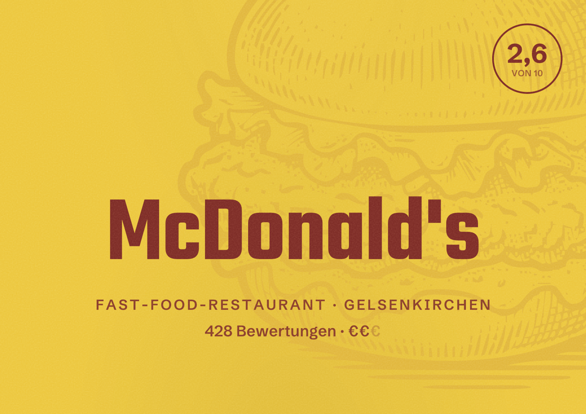 Illustriertes Poster von McDonald's, Fast-Food-Restaurant in Gelsenkirchen: Bewertung 2,6 von 10 aus 428 Bewertungen, Preisniveau €€