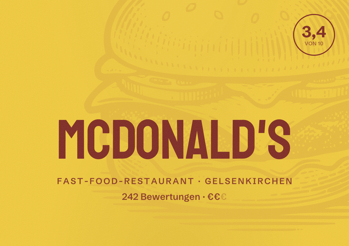 Illustriertes Poster von McDonald's, Fast-Food-Restaurant in Gelsenkirchen: Bewertung 3,4 von 10 aus 242 Bewertungen, Preisniveau €€