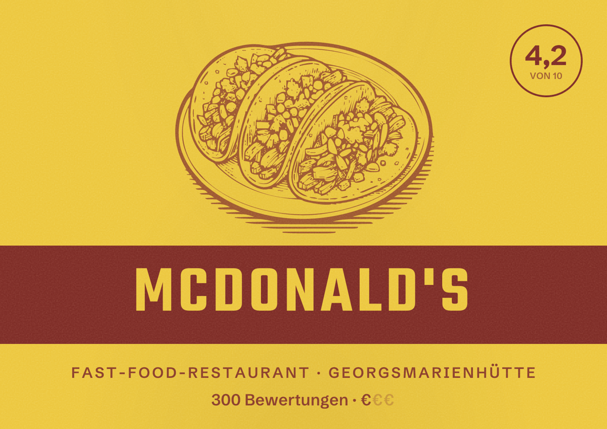 Illustriertes Poster von McDonald's, Fast-Food-Restaurant in Georgsmarienhütte: Bewertung 4,2 von 10 aus 300 Bewertungen, Preisniveau €