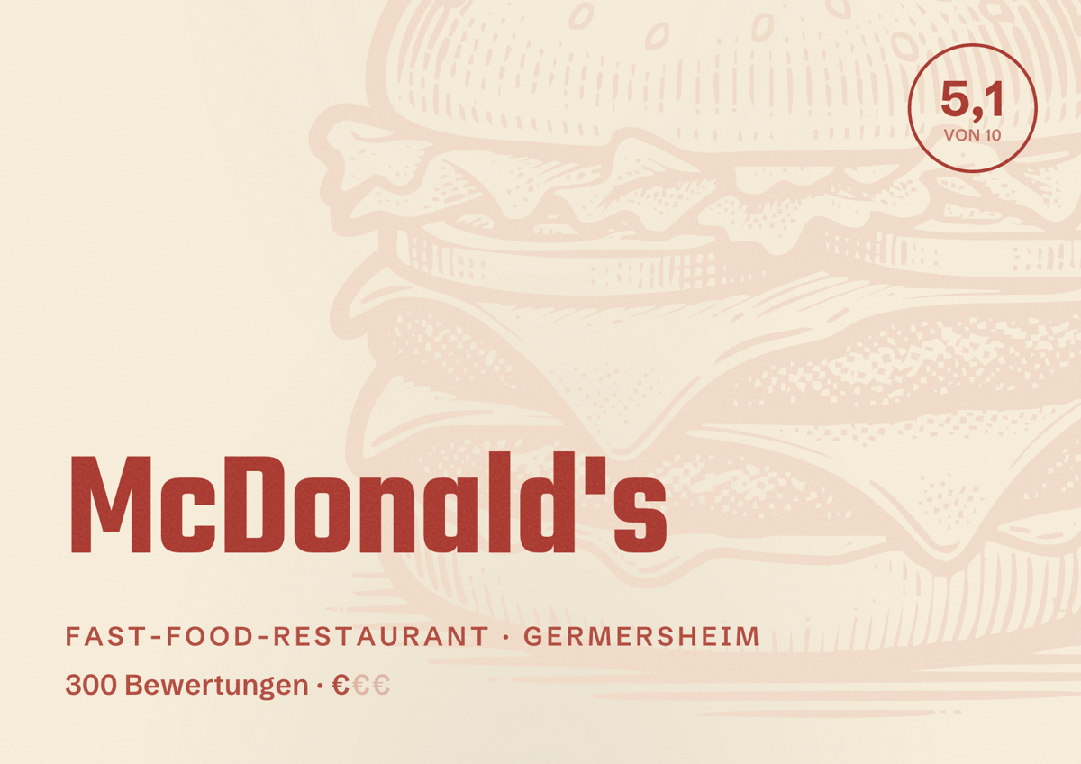 Illustriertes Poster von McDonald's, Fast-Food-Restaurant in Germersheim: Bewertung 5,1 von 10 aus 300 Bewertungen, Preisniveau €