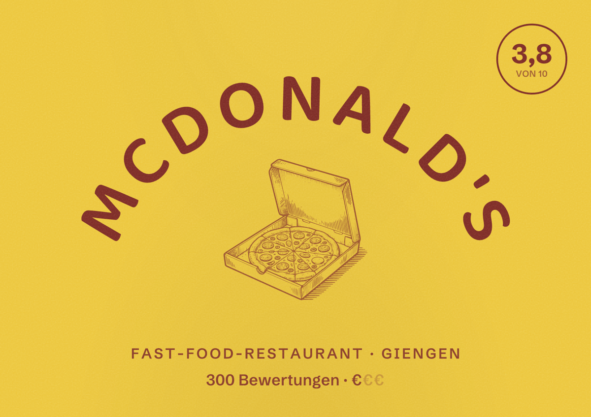 Illustriertes Poster von McDonald's, Fast-Food-Restaurant in Giengen: Bewertung 3,8 von 10 aus 300 Bewertungen, Preisniveau €