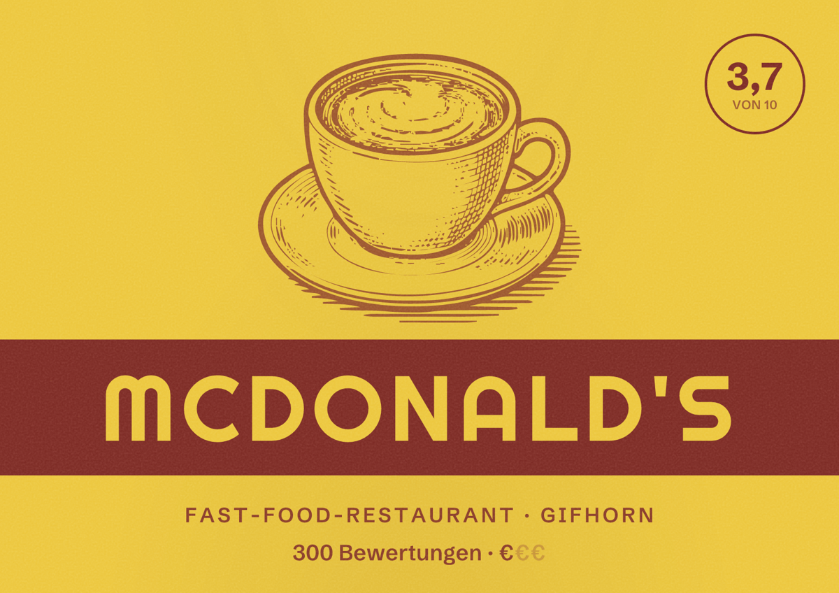 Illustriertes Poster von McDonald's, Fast-Food-Restaurant in Gifhorn: Bewertung 3,7 von 10 aus 300 Bewertungen, Preisniveau €