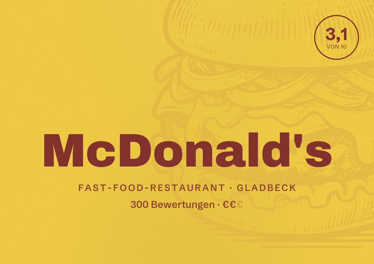 Illustriertes Poster von McDonald's, Fast-Food-Restaurant in Gladbeck: Bewertung 3,1 von 10 aus 300 Bewertungen, Preisniveau €€