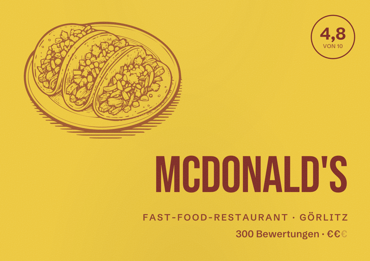 Illustriertes Poster von McDonald's, Fast-Food-Restaurant in Görlitz: Bewertung 4,8 von 10 aus 300 Bewertungen, Preisniveau €€