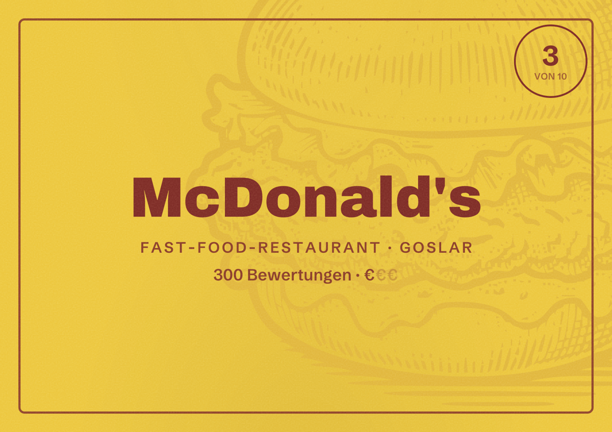 Illustriertes Poster von McDonald's, Fast-Food-Restaurant in Goslar: Bewertung 3 von 10 aus 300 Bewertungen, Preisniveau €
