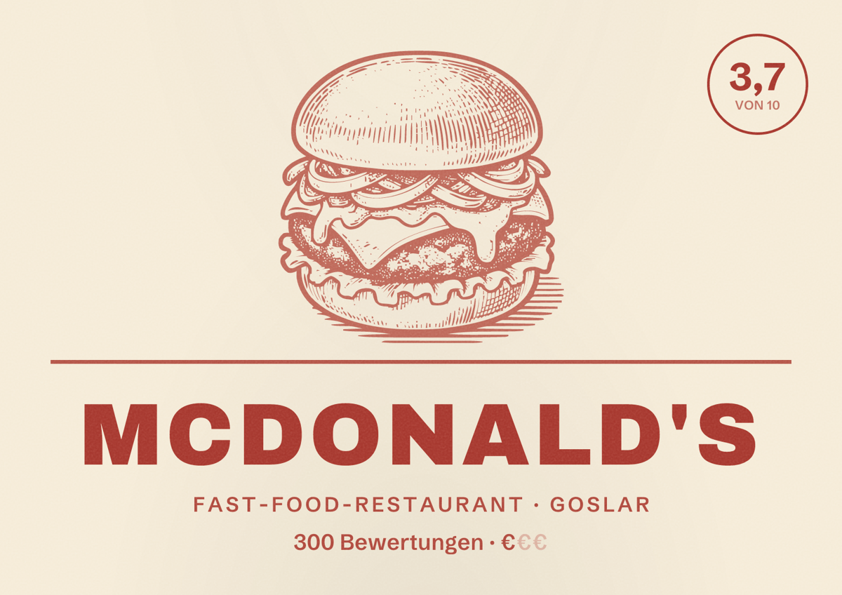 Illustriertes Poster von McDonald's, Fast-Food-Restaurant in Goslar: Bewertung 3,7 von 10 aus 300 Bewertungen, Preisniveau €