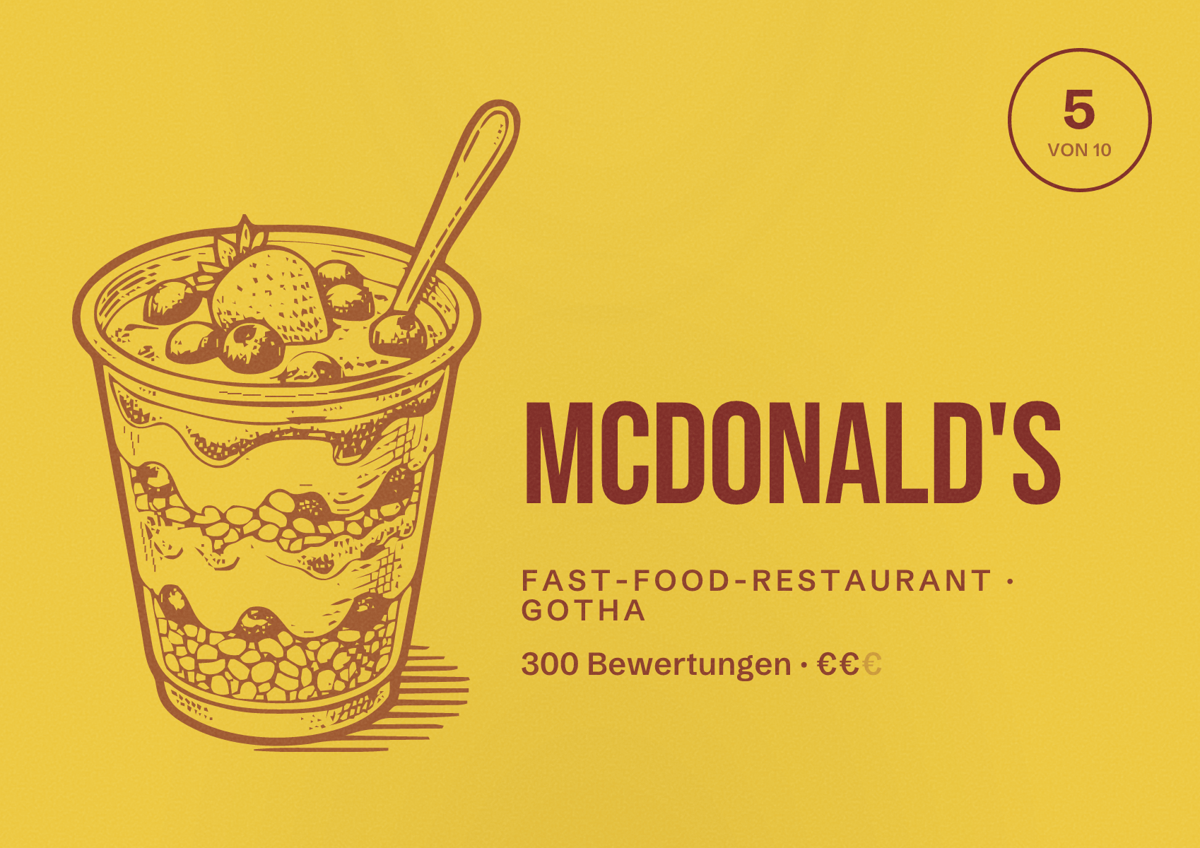 Illustriertes Poster von McDonald's, Fast-Food-Restaurant in Gotha: Bewertung 5 von 10 aus 300 Bewertungen, Preisniveau €€
