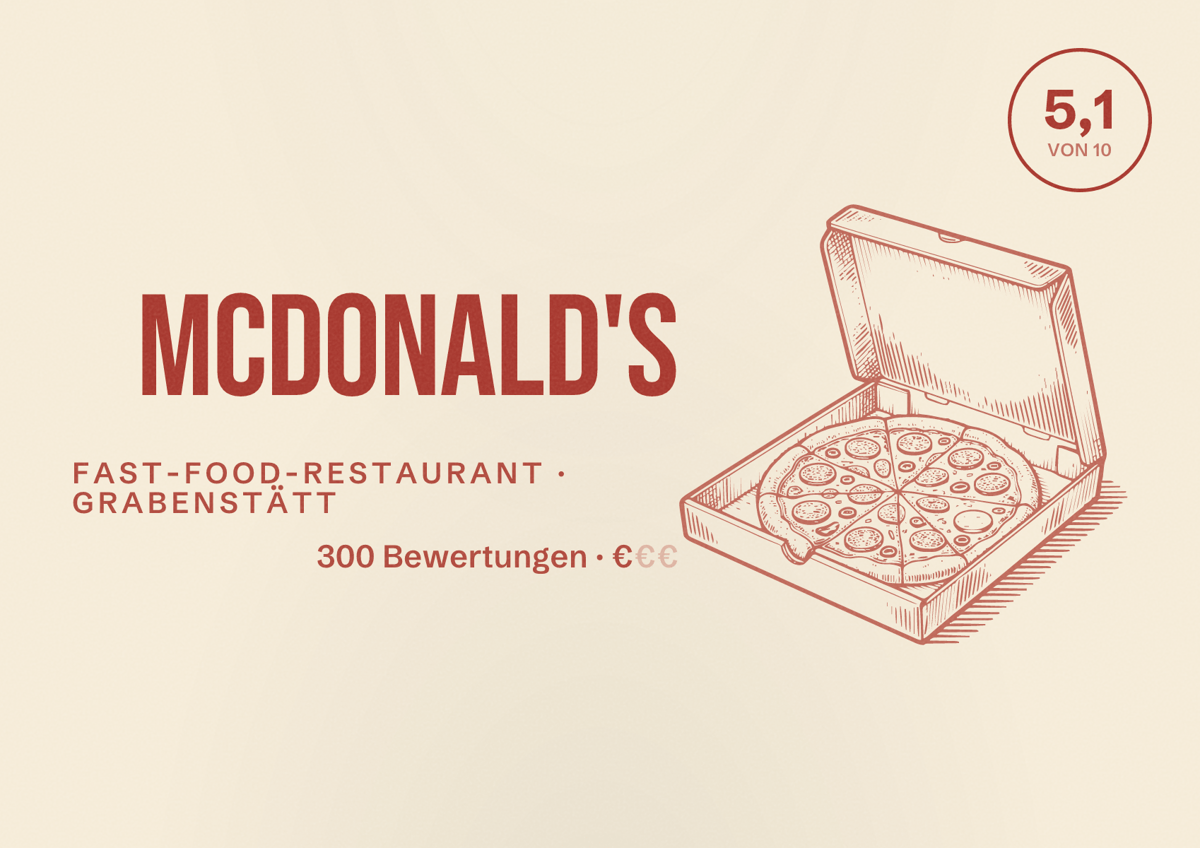 Illustriertes Poster von McDonald's, Fast-Food-Restaurant in Grabenstätt: Bewertung 5,1 von 10 aus 300 Bewertungen, Preisniveau €
