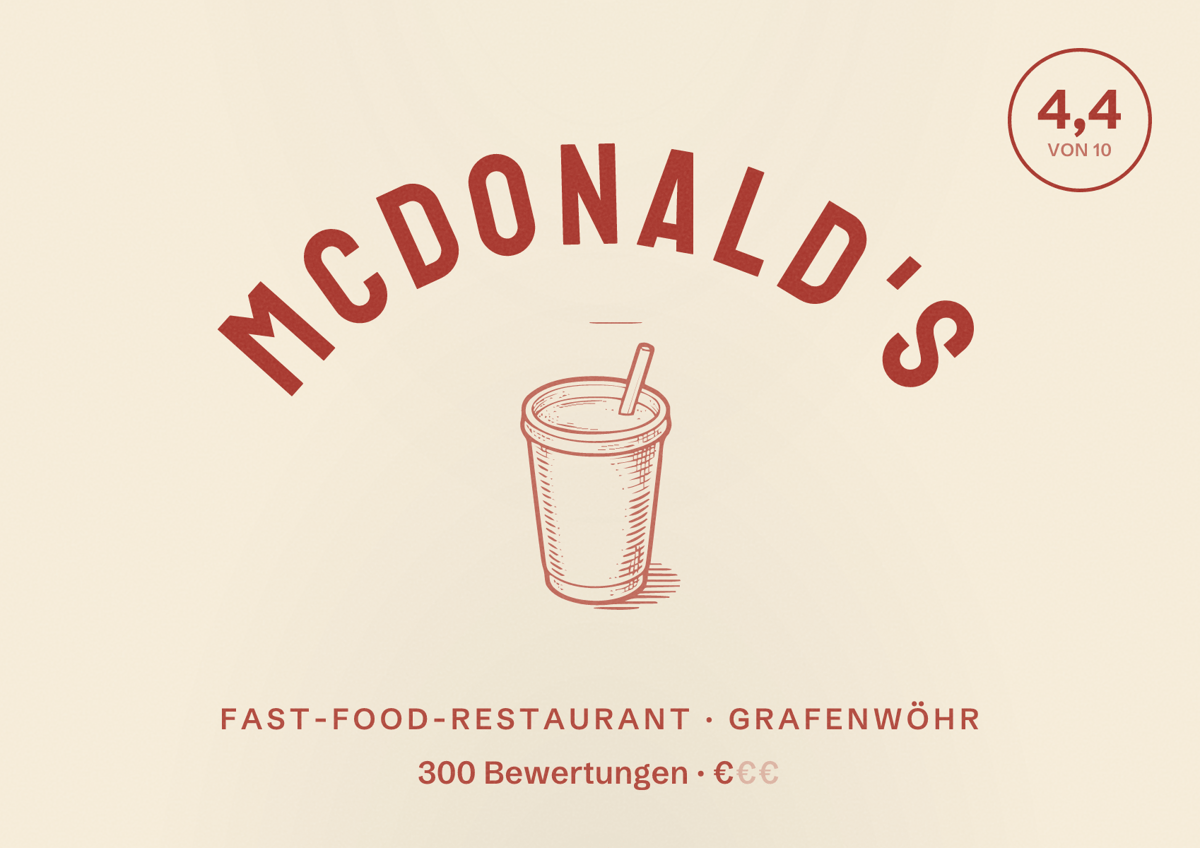 Illustriertes Poster von McDonald's, Fast-Food-Restaurant in Grafenwöhr: Bewertung 4,4 von 10 aus 300 Bewertungen, Preisniveau €
