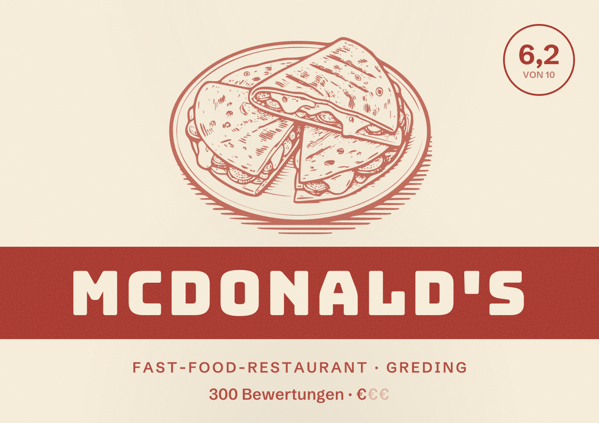 Illustriertes Poster von McDonald's, Fast-Food-Restaurant in Greding: Bewertung 6,2 von 10 aus 300 Bewertungen, Preisniveau €