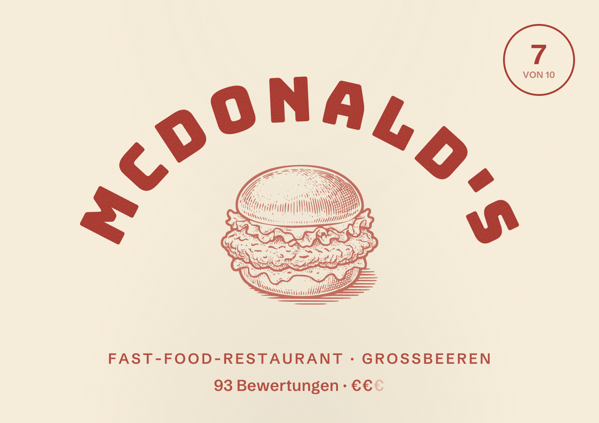 Illustriertes Poster von McDonald's, Fast-Food-Restaurant in Großbeeren: Bewertung 7 von 10 aus 93 Bewertungen, Preisniveau €€