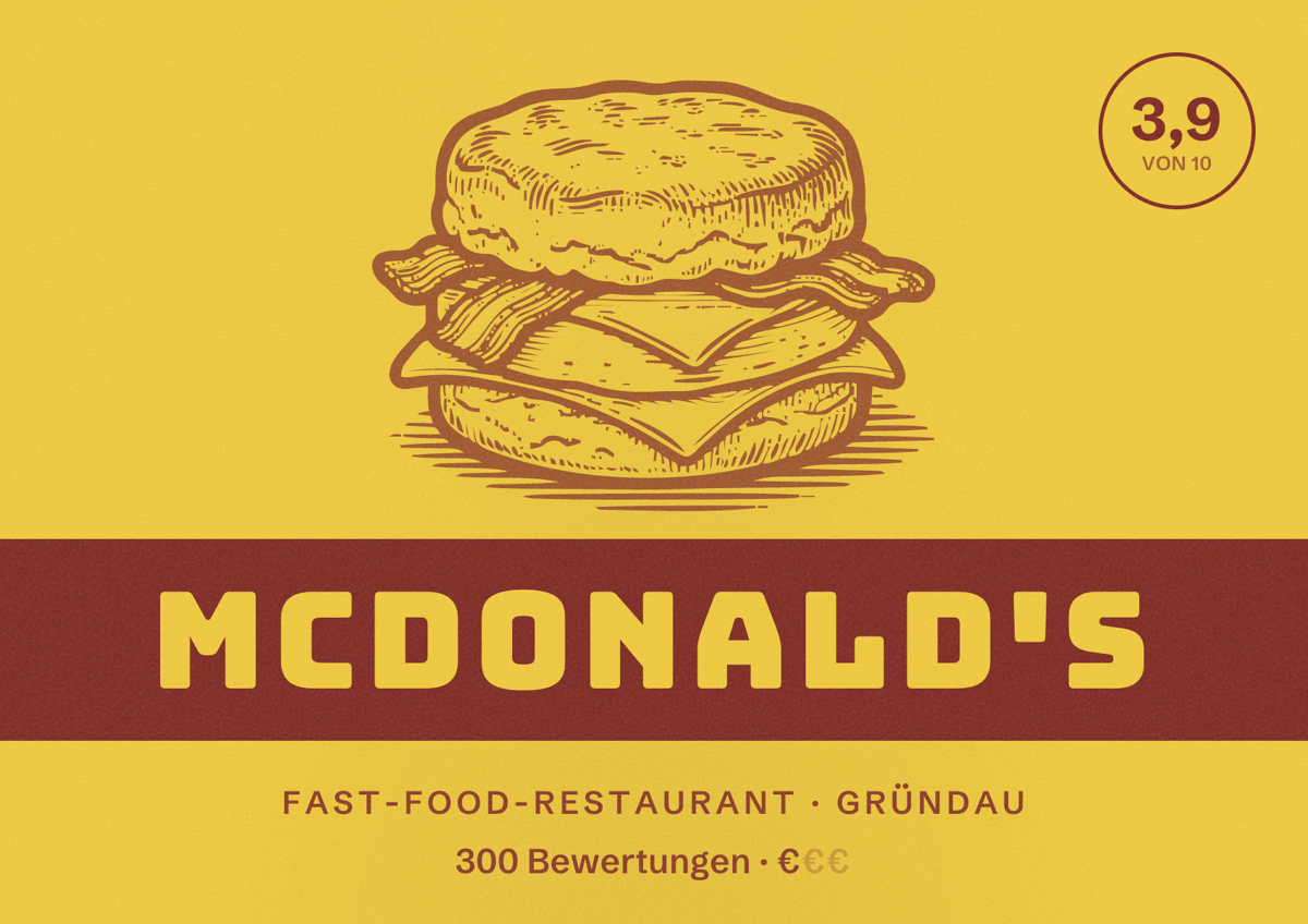 Illustriertes Poster von McDonald's, Fast-Food-Restaurant in Gründau: Bewertung 3,9 von 10 aus 300 Bewertungen, Preisniveau €