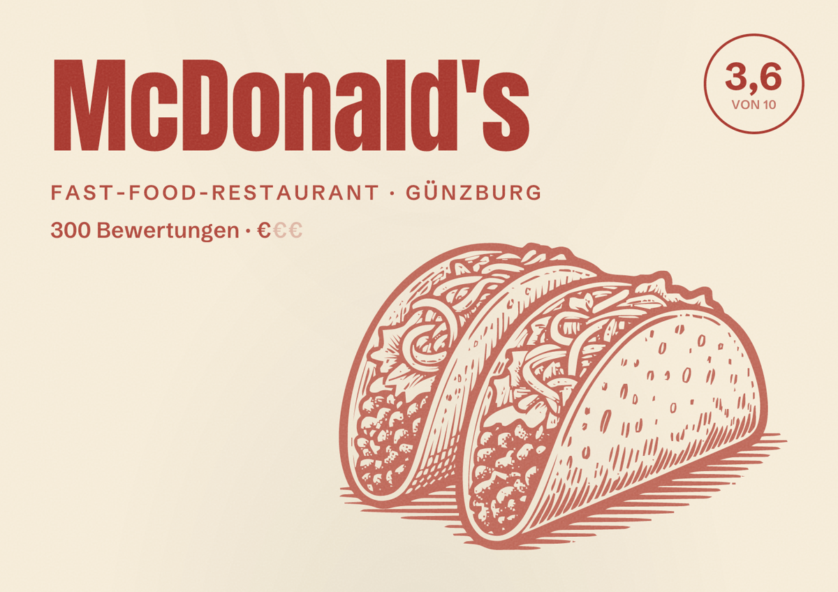 Illustriertes Poster von McDonald's, Fast-Food-Restaurant in Günzburg: Bewertung 3,6 von 10 aus 300 Bewertungen, Preisniveau €