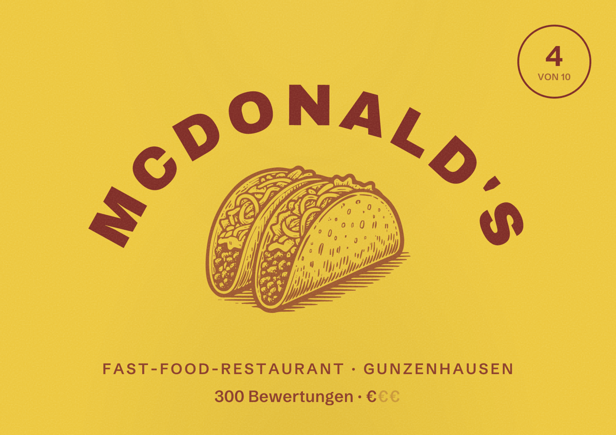 Illustriertes Poster von McDonald's, Fast-Food-Restaurant in Gunzenhausen: Bewertung 4 von 10 aus 300 Bewertungen, Preisniveau €