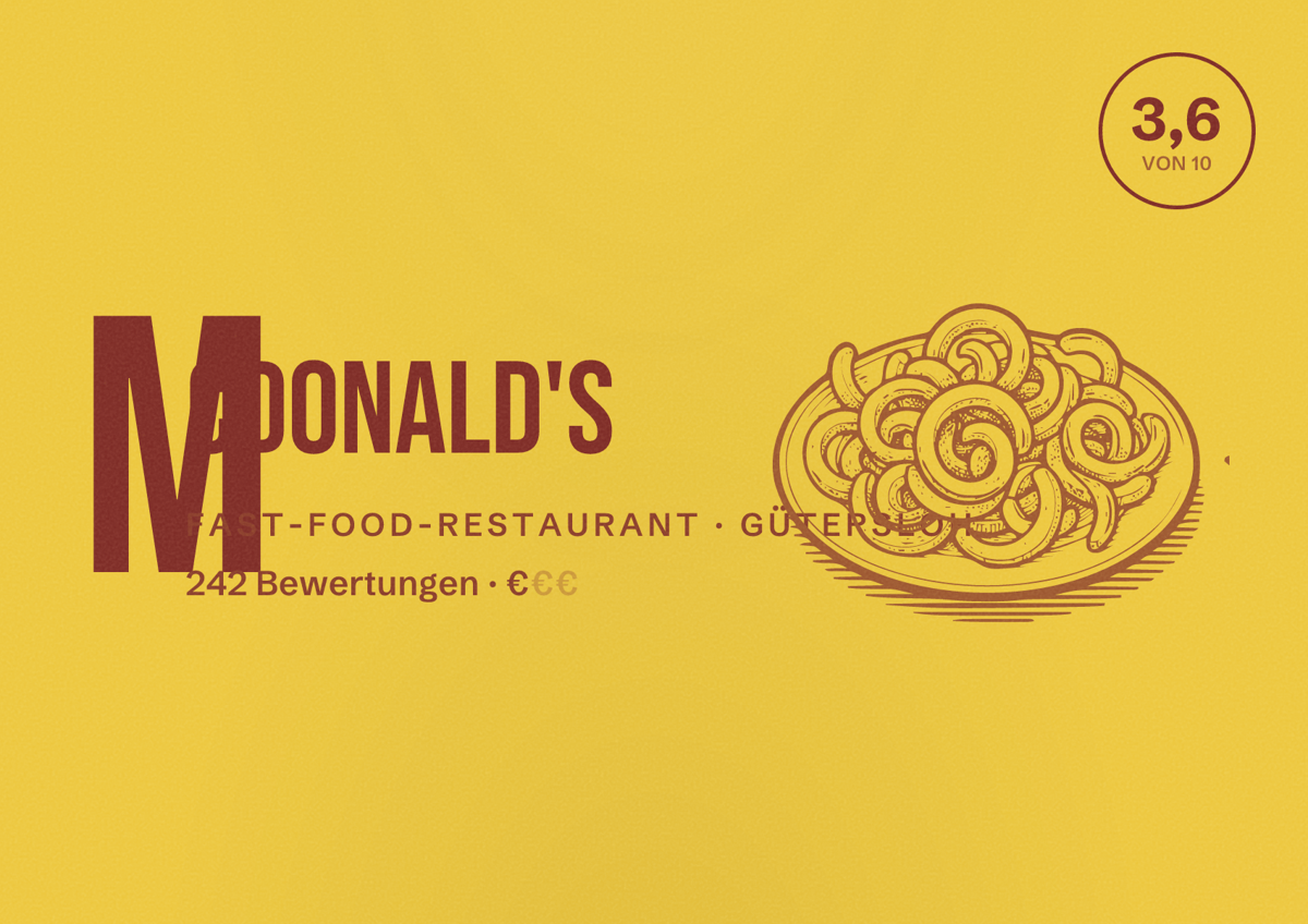 Illustriertes Poster von McDonald's, Fast-Food-Restaurant in Gütersloh: Bewertung 3,6 von 10 aus 242 Bewertungen, Preisniveau €