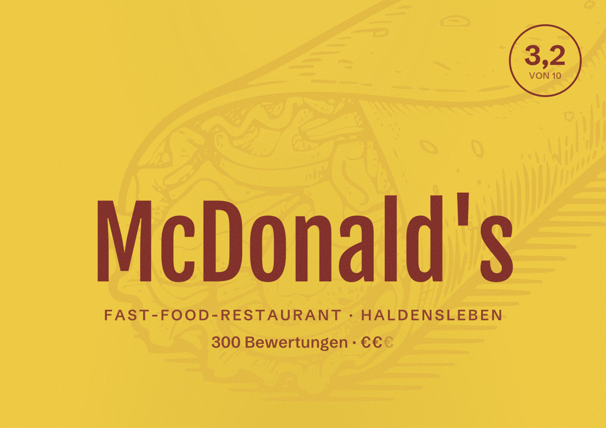Illustriertes Poster von McDonald's, Fast-Food-Restaurant in Haldensleben: Bewertung 3,2 von 10 aus 300 Bewertungen, Preisniveau €€
