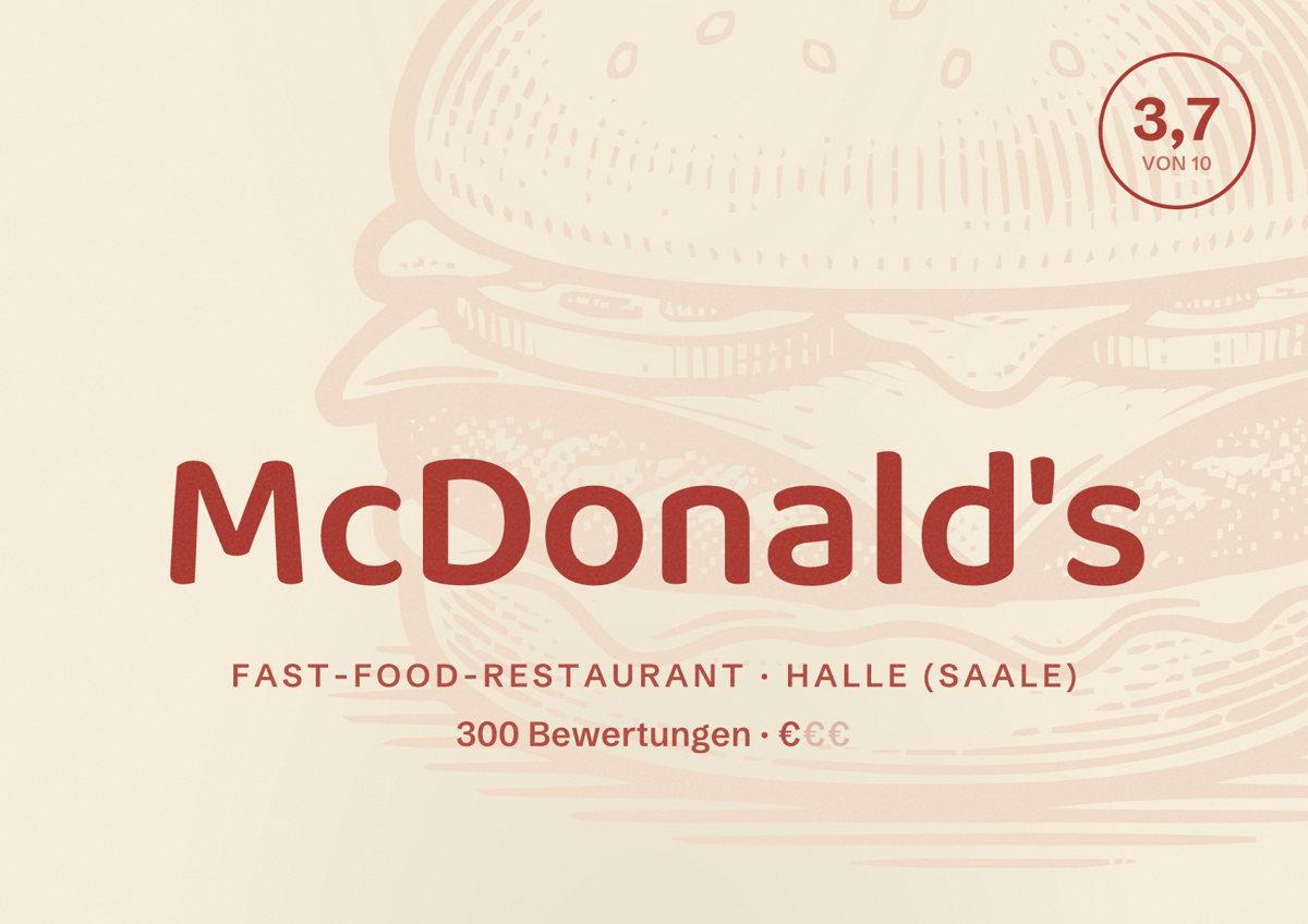 Illustriertes Poster von McDonald's, Fast-Food-Restaurant in Halle (Saale): Bewertung 3,7 von 10 aus 300 Bewertungen, Preisniveau €