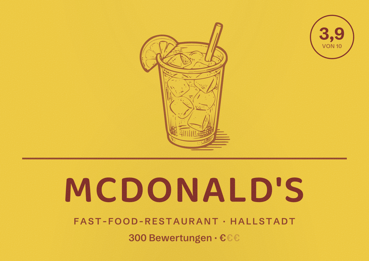 Illustriertes Poster von McDonald's, Fast-Food-Restaurant in Hallstadt: Bewertung 3,9 von 10 aus 300 Bewertungen, Preisniveau €