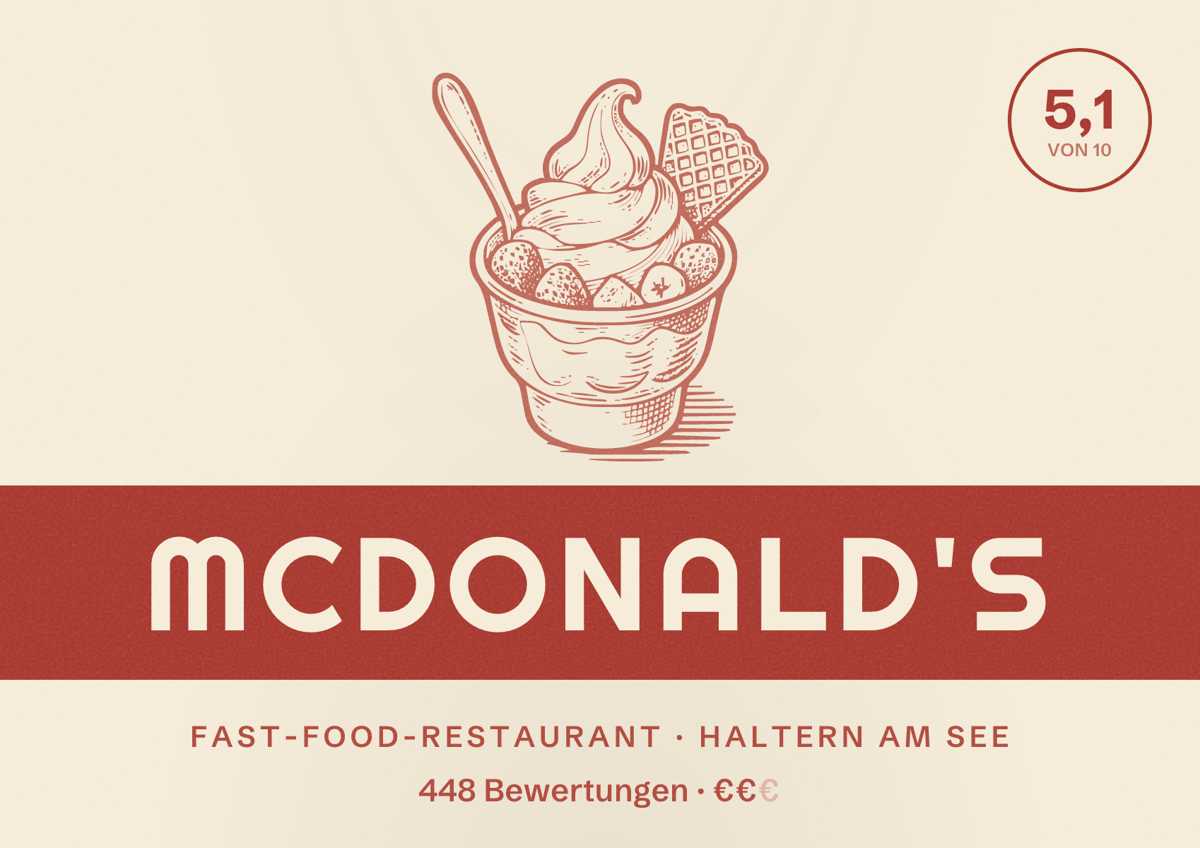 Illustriertes Poster von McDonald's, Fast-Food-Restaurant in Haltern am See: Bewertung 5,1 von 10 aus 448 Bewertungen, Preisniveau €€
