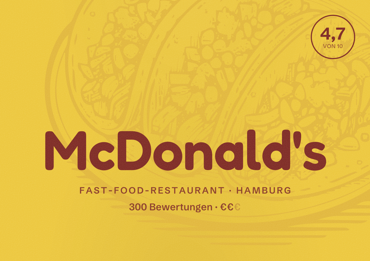 Illustriertes Poster von McDonald's, Fast-Food-Restaurant in Hamburg: Bewertung 4,7 von 10 aus 300 Bewertungen, Preisniveau €€