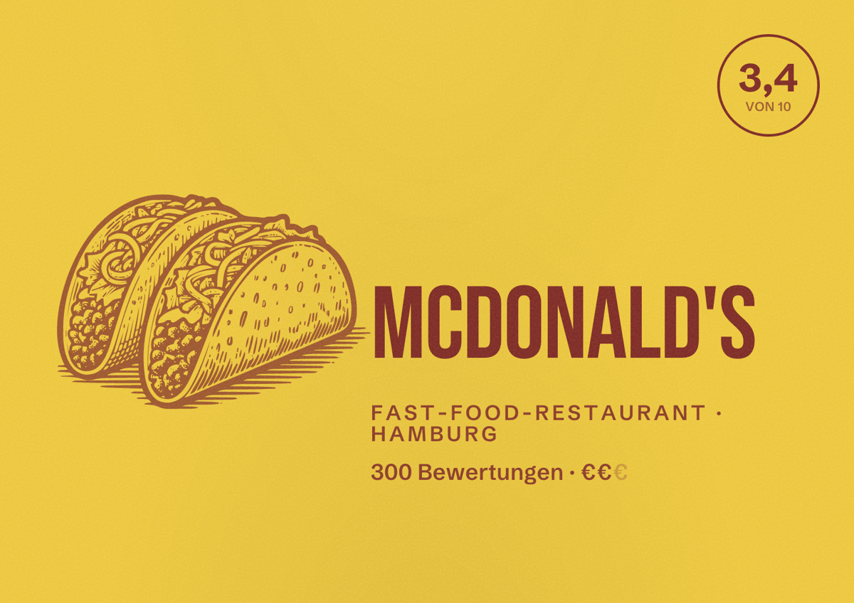 Illustriertes Poster von McDonald's, Fast-Food-Restaurant in Hamburg: Bewertung 3,4 von 10 aus 300 Bewertungen, Preisniveau €€