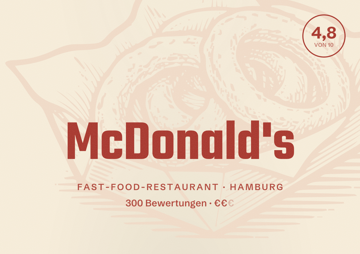 Illustriertes Poster von McDonald's, Fast-Food-Restaurant in Hamburg: Bewertung 4,8 von 10 aus 300 Bewertungen, Preisniveau €€