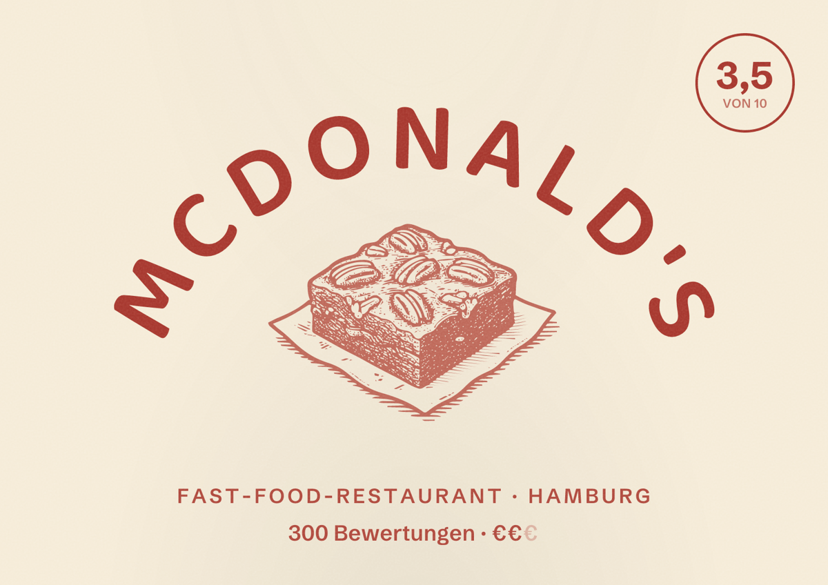 Illustriertes Poster von McDonald's, Fast-Food-Restaurant in Hamburg: Bewertung 3,5 von 10 aus 300 Bewertungen, Preisniveau €€