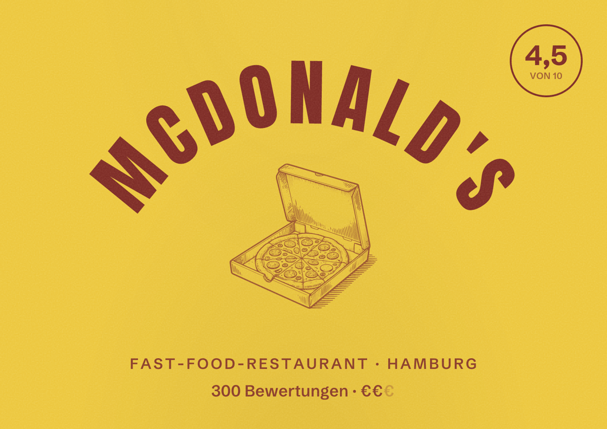 Illustriertes Poster von McDonald's, Fast-Food-Restaurant in Hamburg: Bewertung 4,5 von 10 aus 300 Bewertungen, Preisniveau €€
